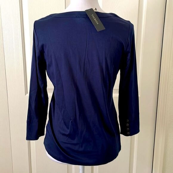 Talbots Black Label Navy Supima Cotton Blend Button Detail Sleeve - Picture 3 of 6